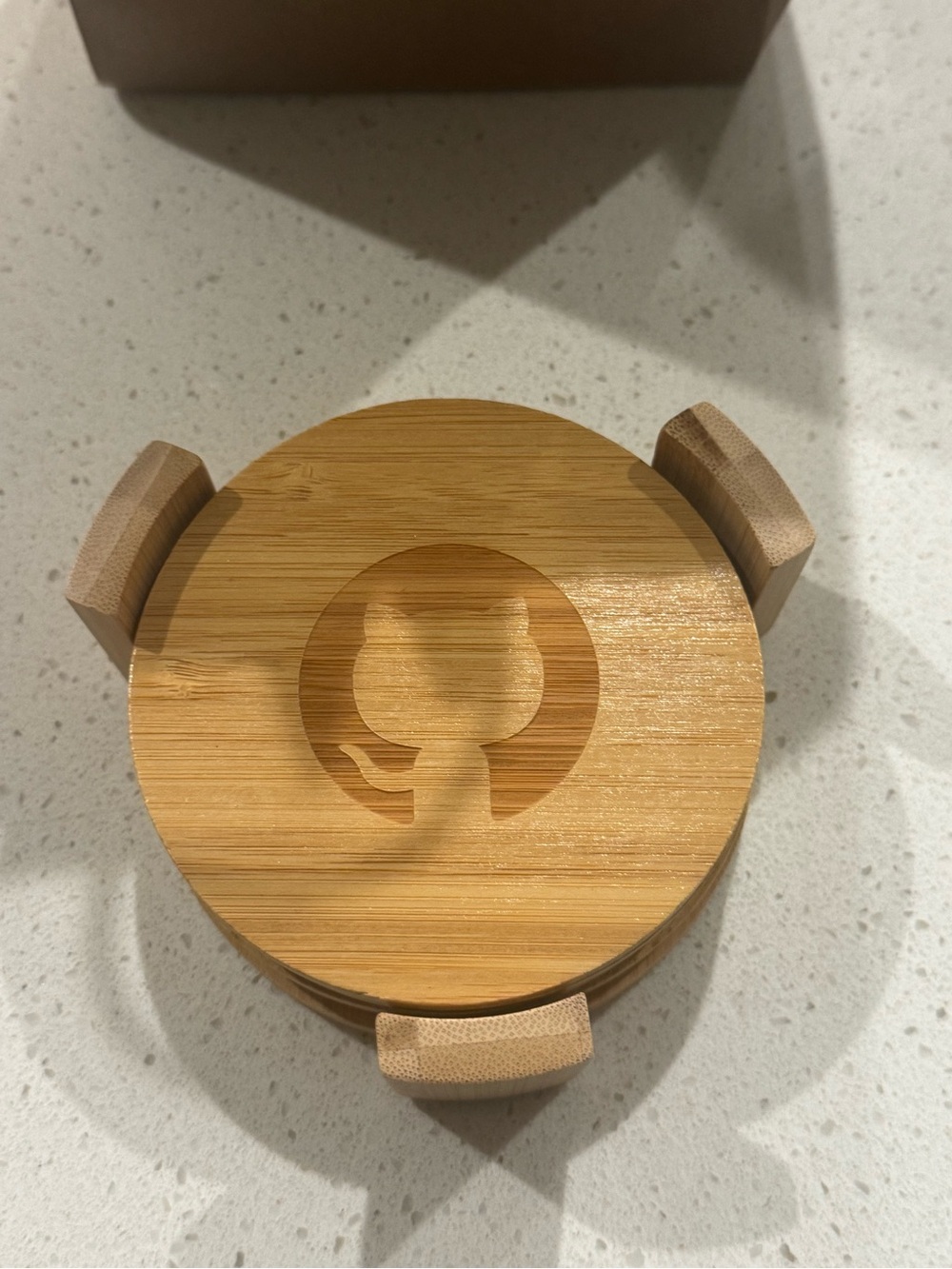 GitHub Bamboo Coasters with Holder - Natural Wood